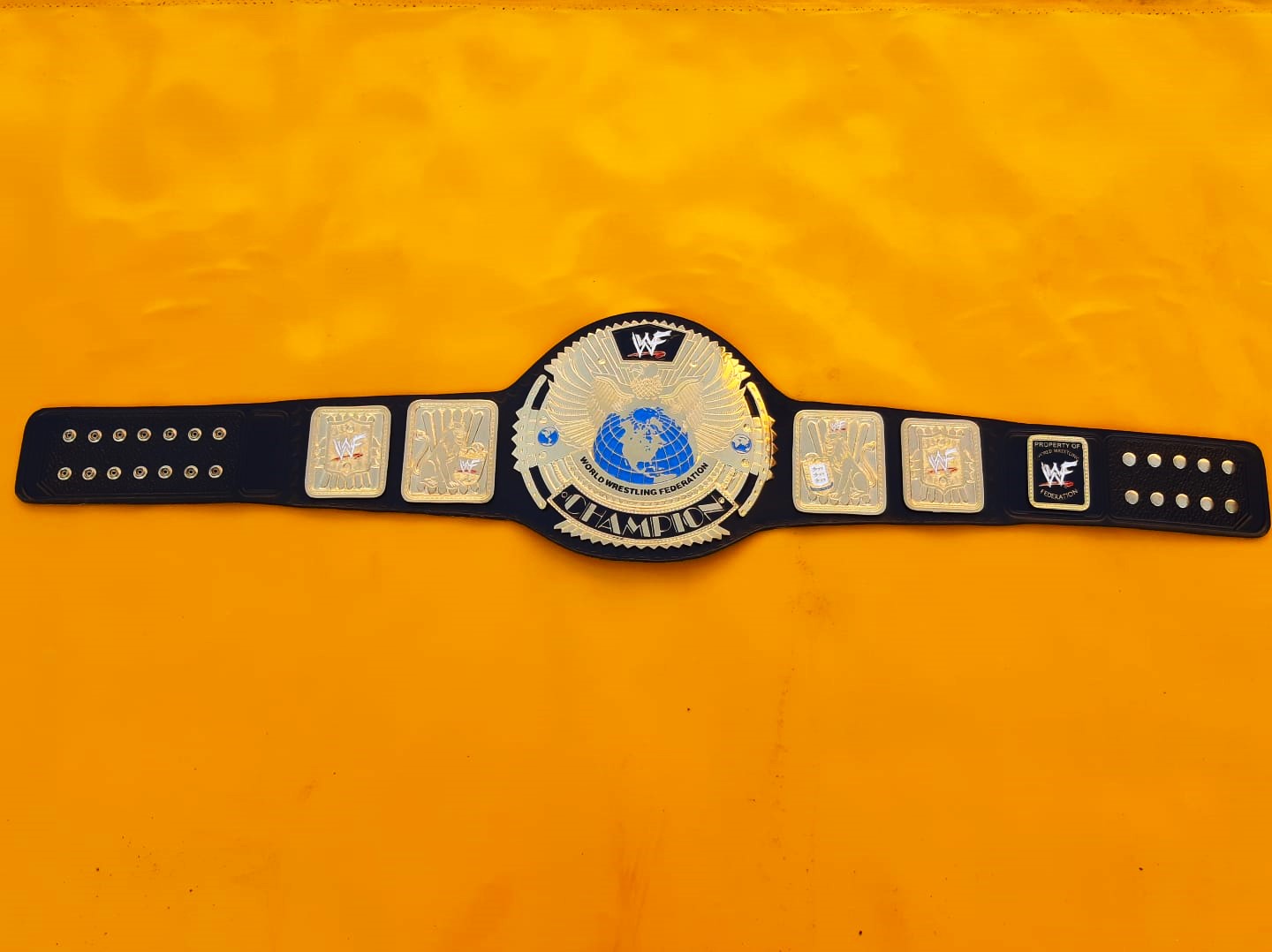 WWF Big Eagle Scratch Logo Black Strap Championship Replica Title Belt - THE BELTS BROTHERS LTD