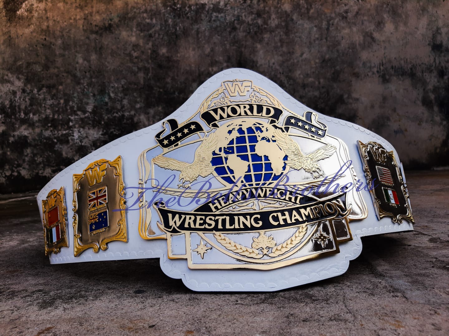 WWF ANDRE 87 White Leather Strap Championship Replica Title - THE BELTS BROTHERS LTD