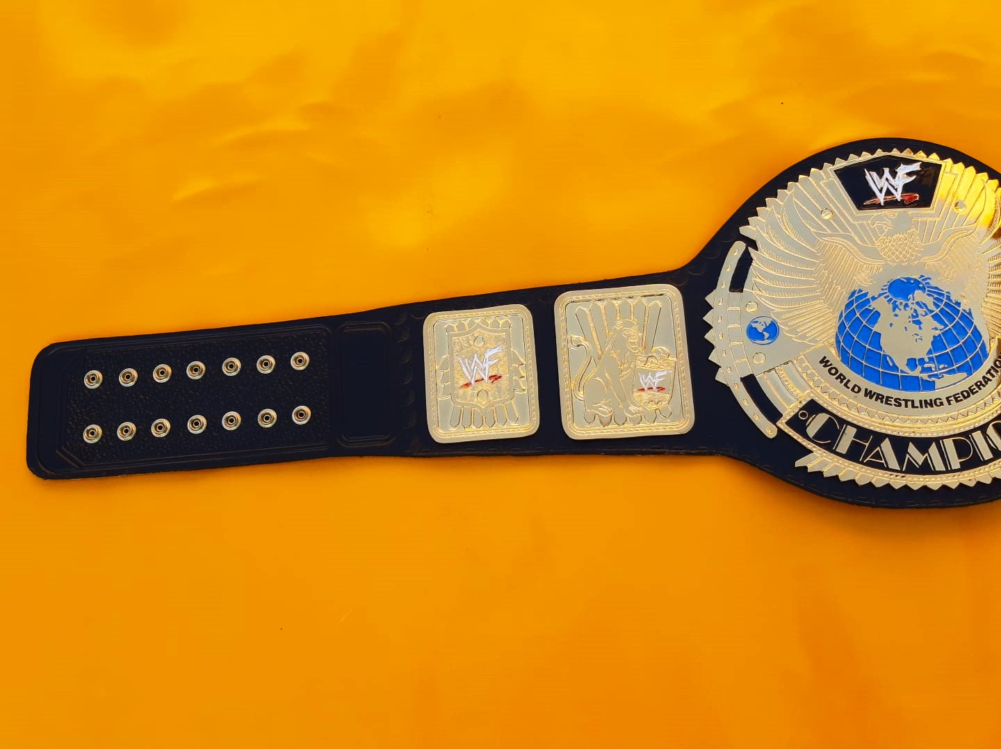 WWF Big Eagle Scratch Logo Black Strap Championship Replica Title Belt - THE BELTS BROTHERS LTD