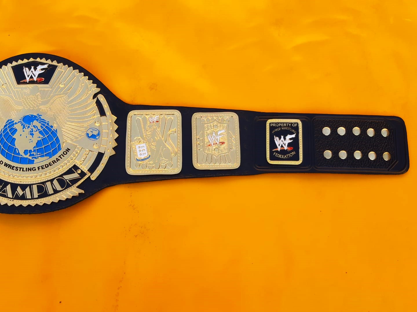 WWF Big Eagle Scratch Logo Black Strap Championship Replica Title Belt - THE BELTS BROTHERS LTD