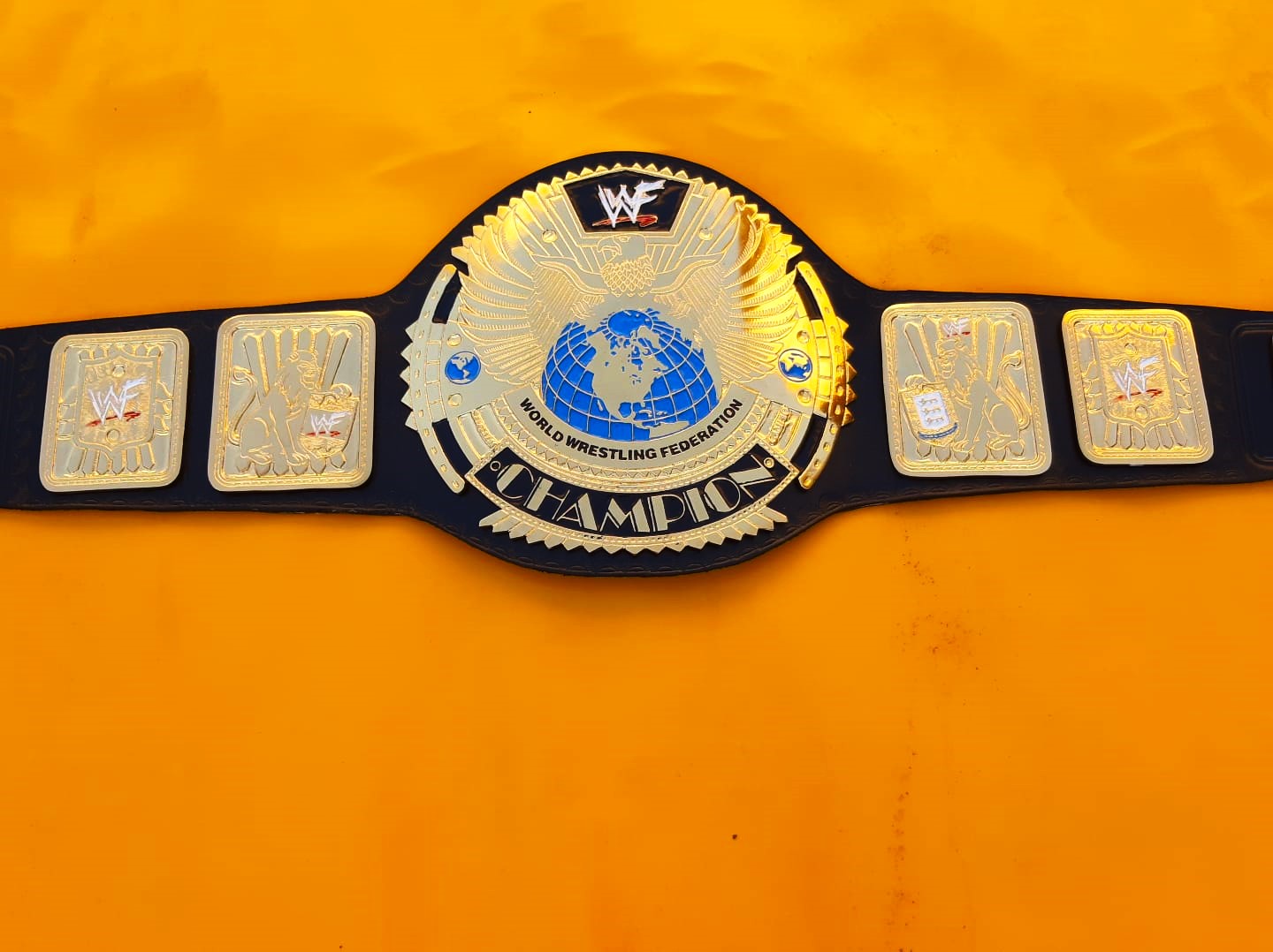 WWF Big Eagle Scratch Logo Black Strap Championship Replica Title Belt - THE BELTS BROTHERS LTD