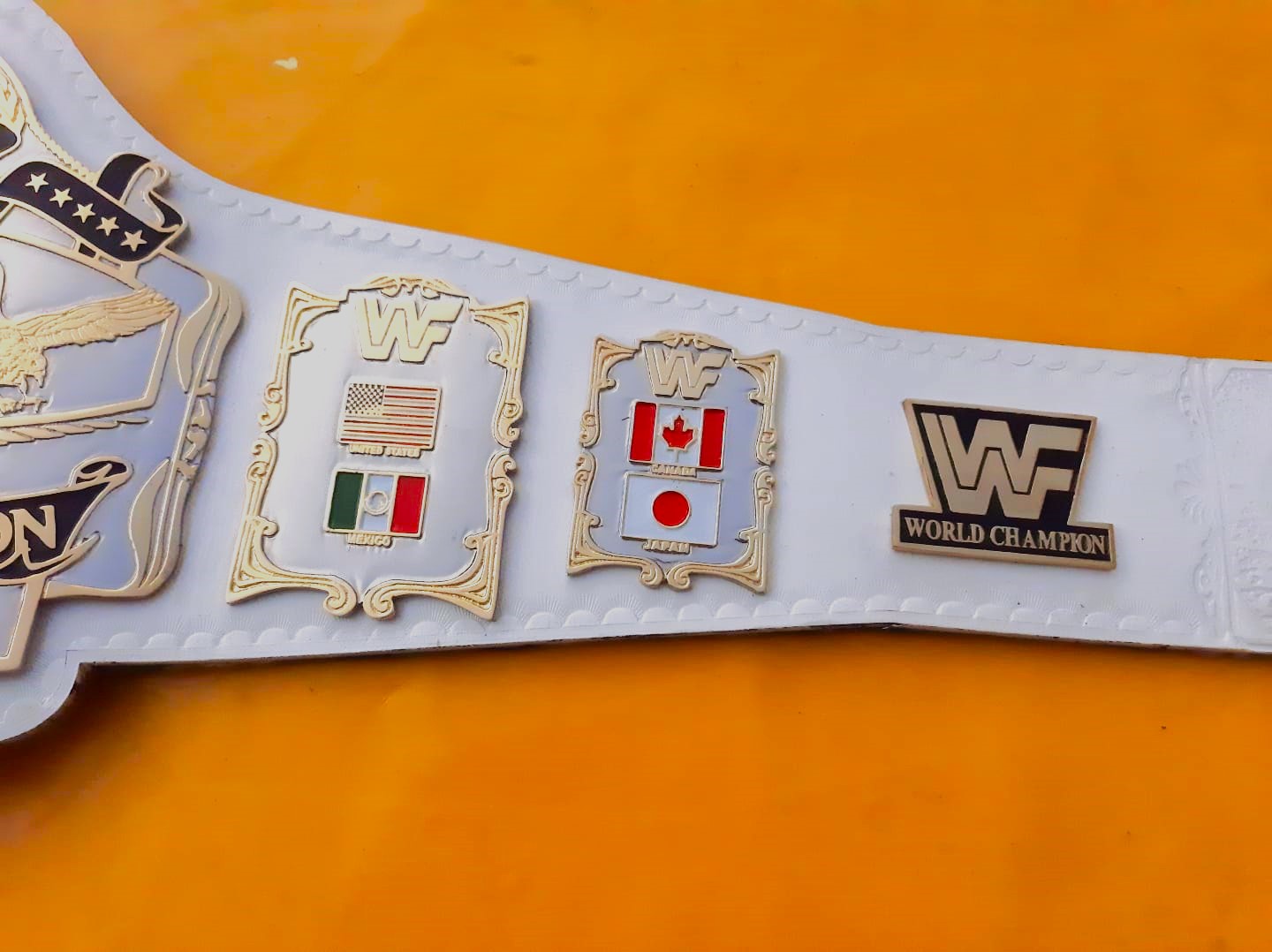 WWF ANDRE 87 White Leather Strap Championship Replica Title - THE BELTS BROTHERS LTD