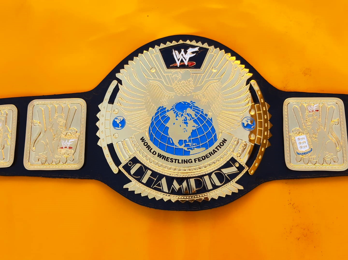 WWF Big Eagle Scratch Logo Black Strap Championship Replica Title Belt - THE BELTS BROTHERS LTD