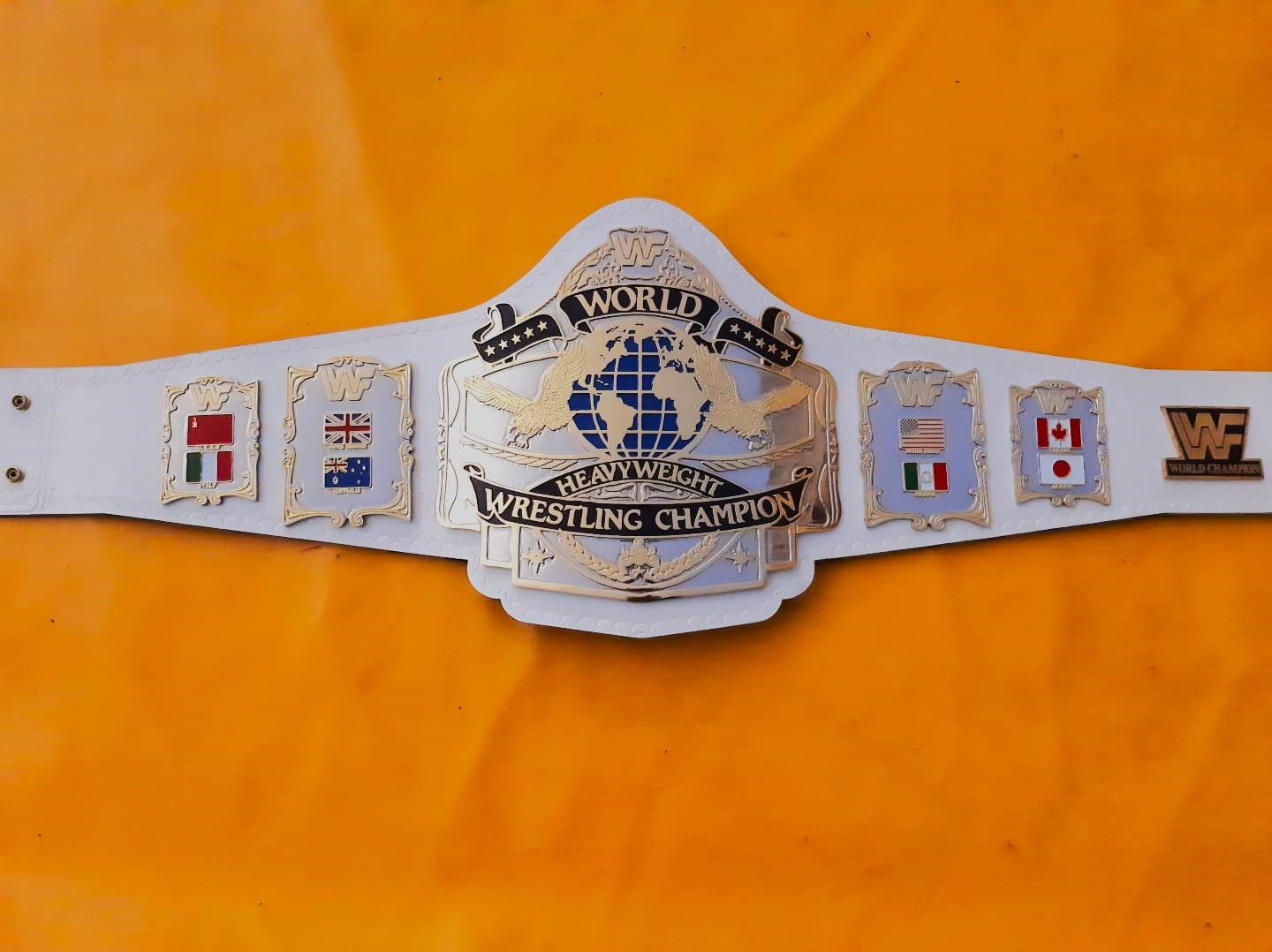 WWF ANDRE 87 White Leather Strap Championship Replica Title - THE BELTS BROTHERS LTD