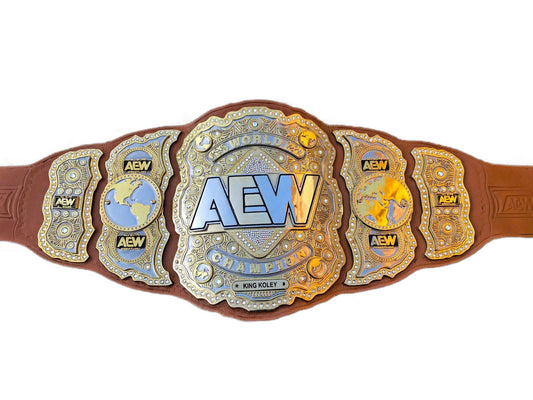 AEW Championship Replica Title Belt with Genuine Brown Leather - THE BELTS BROTHERS LTD
