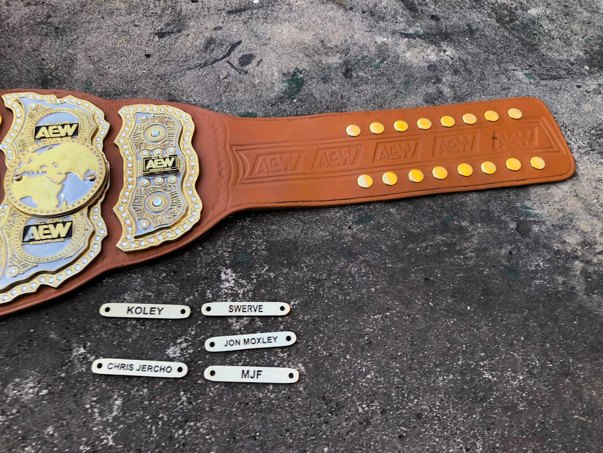 AEW Championship Replica Title Belt with Genuine Brown Leather - THE BELTS BROTHERS LTD
