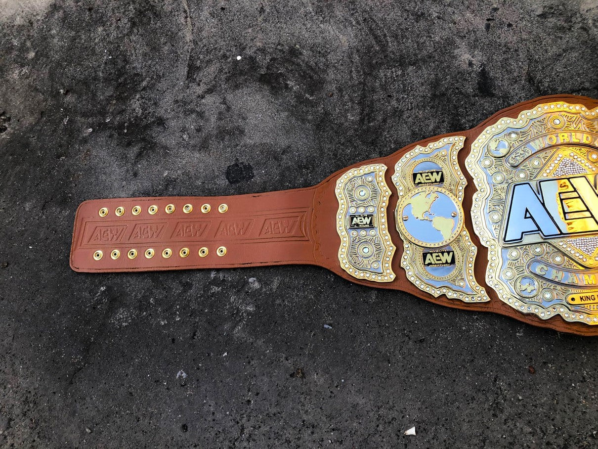 AEW Championship Replica Title Belt with Genuine Brown Leather