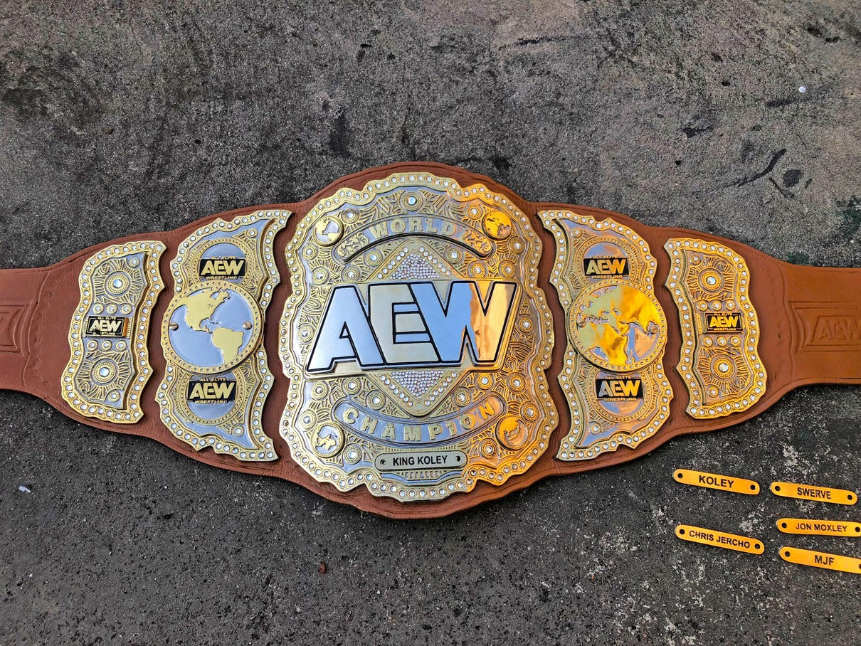AEW Championship Replica Title Belt with Genuine Brown Leather